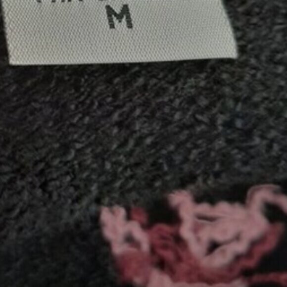 TANJAY / Floral Embroidered Button Down Fine Knit Cardigan Sweater Black Sz M P - Picture 13 of 15